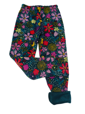 Dětské zateplené legíny - tmavé květiny - skladem vel. 104/110