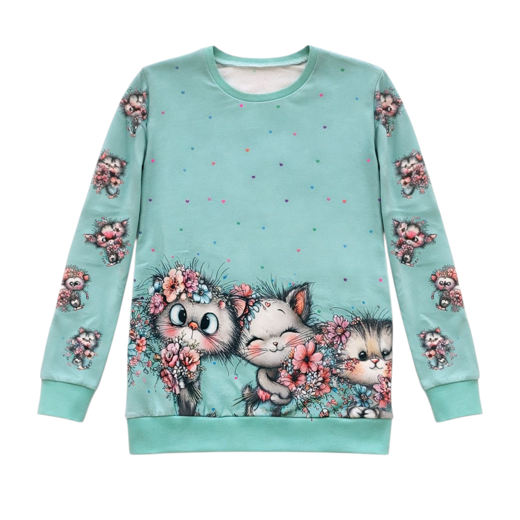Dětské mikinošaty Květinové kočičky (na objednávku)