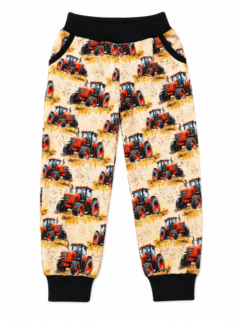 Dětské tepláky červený traktor - skladem 104/110